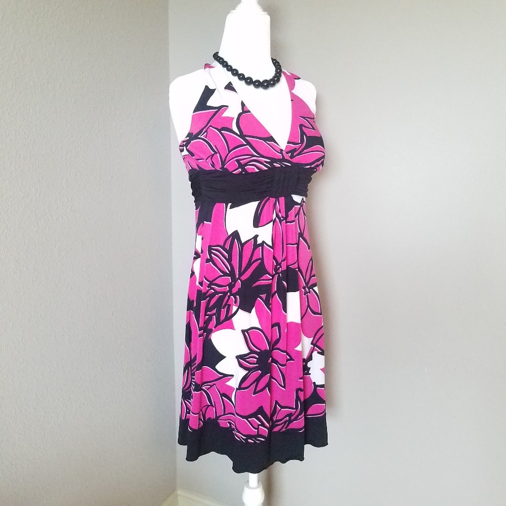 Pink & Black Floral Halter Dress